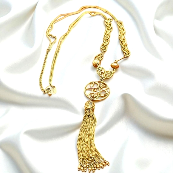 Lia Sophia Vintage Boho Long Fashion Necklace In Cute Draw-String Macrame Pouch - Picture 2 of 6